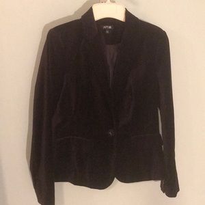 Purple faux velvet fitted blazer